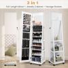 imageCHARMAID Jewelry Cabinet Armoire with Wheels 64quot H Full Length Mirror 3Color LED Lights Height Adjustable Shelves Lockable Standing Jewelry Organizer with Back Storage Shelves WhiteWhite