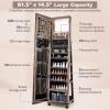imageCHARMAID Jewelry Cabinet Armoire with Wheels 64quot H Full Length Mirror 3Color LED Lights Height Adjustable Shelves Lockable Standing Jewelry Organizer with Back Storage Shelves WhiteRustic Brown