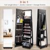imageCHARMAID Jewelry Cabinet Armoire with Wheels 64quot H Full Length Mirror 3Color LED Lights Height Adjustable Shelves Lockable Standing Jewelry Organizer with Back Storage Shelves WhiteBlack