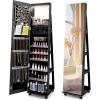 imageCHARMAID Jewelry Cabinet Armoire with Wheels 64quot H Full Length Mirror 3Color LED Lights Height Adjustable Shelves Lockable Standing Jewelry Organizer with Back Storage Shelves WhiteBlack