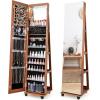 imageCHARMAID Jewelry Cabinet Armoire with Wheels 64quot H Full Length Mirror 3Color LED Lights Height Adjustable Shelves Lockable Standing Jewelry Organizer with Back Storage Shelves WhiteWalnut