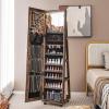 imageCHARMAID Jewelry Cabinet Armoire with Wheels 64quot H Full Length Mirror 3Color LED Lights Height Adjustable Shelves Lockable Standing Jewelry Organizer with Back Storage Shelves WhiteRustic Brown