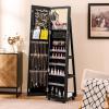 imageCHARMAID Jewelry Cabinet Armoire with Wheels 64quot H Full Length Mirror 3Color LED Lights Height Adjustable Shelves Lockable Standing Jewelry Organizer with Back Storage Shelves WhiteBlack