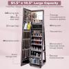imageCHARMAID Jewelry Cabinet Armoire with Wheels 64quot H Full Length Mirror 3Color LED Lights Height Adjustable Shelves Lockable Standing Jewelry Organizer with Back Storage Shelves WhiteEspresso
