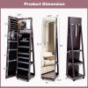 imageCHARMAID Jewelry Cabinet Armoire with Wheels 64quot H Full Length Mirror 3Color LED Lights Height Adjustable Shelves Lockable Standing Jewelry Organizer with Back Storage Shelves WhiteEspresso