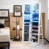 imageCHARMAID Jewelry Cabinet Armoire with Wheels 64quot H Full Length Mirror 3Color LED Lights Height Adjustable Shelves Lockable Standing Jewelry Organizer with Back Storage Shelves WhiteWhite