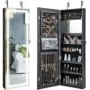 imageCHARMAID LED Mirror Jewelry Cabinet Lockable Jewelry Armoire with Adjustable Lighted Full Length Mirror 3 Lighting Sets Wall Mounted Door Hanging Jewelry Storage Organizer Grayish White 425HBlack