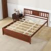 imageGiantex Queen Size Solid Wood Platform Bed Frame Mid Century Queen Bed Frame with Headboard Wood Slat Support Panel Bed No Box Spring Needed Easy Assembly WalnutWalnut