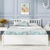 imageGiantex Queen Size Solid Wood Platform Bed Frame Mid Century Queen Bed Frame with Headboard Wood Slat Support Panel Bed No Box Spring Needed Easy Assembly WalnutWhite