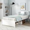 imageGiantex Queen Size Solid Wood Platform Bed Frame Mid Century Queen Bed Frame with Headboard Wood Slat Support Panel Bed No Box Spring Needed Easy Assembly WalnutWhite