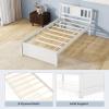 imageGiantex Queen Size Solid Wood Platform Bed Frame Mid Century Queen Bed Frame with Headboard Wood Slat Support Panel Bed No Box Spring Needed Easy Assembly WalnutWhite