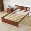imageGiantex Queen Size Solid Wood Platform Bed Frame Mid Century Queen Bed Frame with Headboard Wood Slat Support Panel Bed No Box Spring Needed Easy Assembly WalnutWalnut
