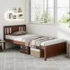 imageGiantex Queen Size Solid Wood Platform Bed Frame Mid Century Queen Bed Frame with Headboard Wood Slat Support Panel Bed No Box Spring Needed Easy Assembly WalnutWalnut