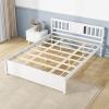 imageGiantex Queen Size Solid Wood Platform Bed Frame Mid Century Queen Bed Frame with Headboard Wood Slat Support Panel Bed No Box Spring Needed Easy Assembly WalnutWhite