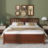 imageGiantex Queen Size Solid Wood Platform Bed Frame Mid Century Queen Bed Frame with Headboard Wood Slat Support Panel Bed No Box Spring Needed Easy Assembly WalnutWalnut