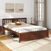 imageGiantex Queen Size Solid Wood Platform Bed Frame Mid Century Queen Bed Frame with Headboard Wood Slat Support Panel Bed No Box Spring Needed Easy Assembly WalnutWalnut