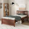 imageGiantex Queen Size Solid Wood Platform Bed Frame Mid Century Queen Bed Frame with Headboard Wood Slat Support Panel Bed No Box Spring Needed Easy Assembly WalnutWalnut