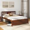 imageGiantex Queen Size Solid Wood Platform Bed Frame Mid Century Queen Bed Frame with Headboard Wood Slat Support Panel Bed No Box Spring Needed Easy Assembly WalnutWalnut