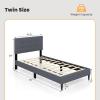 imageGiantex Twin Bed Frames for Kids Modern Fabric Linen Upholstered Platform Bed Frame with Button Tufted Headboard and Wooden Slats No Box Spring Needed Kids Twin Bed for Boys Girls Navy BlueGrey