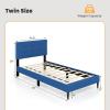 imageGiantex Twin Bed Frames for Kids Modern Fabric Linen Upholstered Platform Bed Frame with Button Tufted Headboard and Wooden Slats No Box Spring Needed Kids Twin Bed for Boys Girls Navy BlueNavy Blue