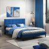 imageGiantex Twin Bed Frames for Kids Modern Fabric Linen Upholstered Platform Bed Frame with Button Tufted Headboard and Wooden Slats No Box Spring Needed Kids Twin Bed for Boys Girls Navy BlueNavy Blue