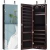 imageGiantex Wall Door Mounted Jewelry Armoire Cabinet with 475quot Full Length Mirror 2 LEDs Lockable Jewelry Organizers and Storage with 2 Drawers Over the Door Jewelry Organizer Cabinet SageEspresso