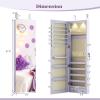 imageGiantex Wall Door Mounted Jewelry Armoire Cabinet with 475quot Full Length Mirror 2 LEDs Lockable Jewelry Organizers and Storage with 2 Drawers Over the Door Jewelry Organizer Cabinet SageLavender