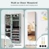 imageGiantex Wall Door Mounted Jewelry Armoire Cabinet with 475quot Full Length Mirror 2 LEDs Lockable Jewelry Organizers and Storage with 2 Drawers Over the Door Jewelry Organizer Cabinet SageWeathered Blue