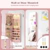imageGiantex Wall Door Mounted Jewelry Armoire Cabinet with 475quot Full Length Mirror 2 LEDs Lockable Jewelry Organizers and Storage with 2 Drawers Over the Door Jewelry Organizer Cabinet SageLight Pink
