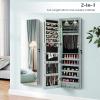 imageGiantex Wall Door Mounted Jewelry Armoire Cabinet with 475quot Full Length Mirror 2 LEDs Lockable Jewelry Organizers and Storage with 2 Drawers Over the Door Jewelry Organizer Cabinet SageWeathered Blue