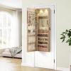 imageGiantex Wall Door Mounted Jewelry Armoire Cabinet with 475quot Full Length Mirror 2 LEDs Lockable Jewelry Organizers and Storage with 2 Drawers Over the Door Jewelry Organizer Cabinet SageLight Oak