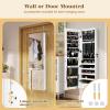 imageGiantex Wall Door Mounted Jewelry Armoire Cabinet with 475quot Full Length Mirror 2 LEDs Lockable Jewelry Organizers and Storage with 2 Drawers Over the Door Jewelry Organizer Cabinet SageWhite