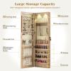 imageGiantex Wall Door Mounted Jewelry Armoire Cabinet with 475quot Full Length Mirror 2 LEDs Lockable Jewelry Organizers and Storage with 2 Drawers Over the Door Jewelry Organizer Cabinet SageLight Oak
