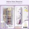 imageGiantex Wall Door Mounted Jewelry Armoire Cabinet with 475quot Full Length Mirror 2 LEDs Lockable Jewelry Organizers and Storage with 2 Drawers Over the Door Jewelry Organizer Cabinet SageLavender