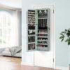 imageGiantex Wall Door Mounted Jewelry Armoire Cabinet with 475quot Full Length Mirror 2 LEDs Lockable Jewelry Organizers and Storage with 2 Drawers Over the Door Jewelry Organizer Cabinet SageWeathered Blue