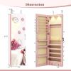 imageGiantex Wall Door Mounted Jewelry Armoire Cabinet with 475quot Full Length Mirror 2 LEDs Lockable Jewelry Organizers and Storage with 2 Drawers Over the Door Jewelry Organizer Cabinet SageLight Pink
