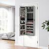 imageGiantex Wall Door Mounted Jewelry Armoire Cabinet with 475quot Full Length Mirror 2 LEDs Lockable Jewelry Organizers and Storage with 2 Drawers Over the Door Jewelry Organizer Cabinet SageGray