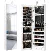 imageGiantex Wall Door Mounted Jewelry Armoire Cabinet with 475quot Full Length Mirror 2 LEDs Lockable Jewelry Organizers and Storage with 2 Drawers Over the Door Jewelry Organizer Cabinet SageWhite