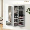 imageGiantex Wall Door Mounted Jewelry Armoire Cabinet with 475quot Full Length Mirror 2 LEDs Lockable Jewelry Organizers and Storage with 2 Drawers Over the Door Jewelry Organizer Cabinet SageGray