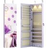 imageGiantex Wall Door Mounted Jewelry Armoire Cabinet with 475quot Full Length Mirror 2 LEDs Lockable Jewelry Organizers and Storage with 2 Drawers Over the Door Jewelry Organizer Cabinet SageLavender