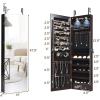 imageGiantex Wall Door Mounted Jewelry Armoire Cabinet with 475quot Full Length Mirror 2 LEDs Lockable Jewelry Organizers and Storage with 2 Drawers Over the Door Jewelry Organizer Cabinet SageEspresso