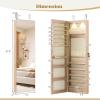 imageGiantex Wall Door Mounted Jewelry Armoire Cabinet with 475quot Full Length Mirror 2 LEDs Lockable Jewelry Organizers and Storage with 2 Drawers Over the Door Jewelry Organizer Cabinet SageLight Oak