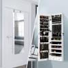 imageGiantex Wall Door Mounted Jewelry Armoire Cabinet with 475quot Full Length Mirror 2 LEDs Lockable Jewelry Organizers and Storage with 2 Drawers Over the Door Jewelry Organizer Cabinet SageWhite