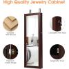 imageGiantex Wall Door Mounted Jewelry Armoire Cabinet with 475quot Full Length Mirror 2 LEDs Lockable Jewelry Organizers and Storage with 2 Drawers Over the Door Jewelry Organizer Cabinet SageEspresso