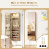 imageGiantex Wall Door Mounted Jewelry Armoire Cabinet with 475quot Full Length Mirror 2 LEDs Lockable Jewelry Organizers and Storage with 2 Drawers Over the Door Jewelry Organizer Cabinet SageLight Oak