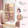 imageGiantex Wall Door Mounted Jewelry Armoire Cabinet with 475quot Full Length Mirror 2 LEDs Lockable Jewelry Organizers and Storage with 2 Drawers Over the Door Jewelry Organizer Cabinet SageLight Pink