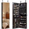 imageGiantex Wall Door Mounted Jewelry Armoire Cabinet with 475quot Full Length Mirror 2 LEDs Lockable Jewelry Organizers and Storage with 2 Drawers Over the Door Jewelry Organizer Cabinet SageEspresso