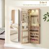 imageGiantex Wall Door Mounted Jewelry Armoire Cabinet with 475quot Full Length Mirror 2 LEDs Lockable Jewelry Organizers and Storage with 2 Drawers Over the Door Jewelry Organizer Cabinet SageLight Oak