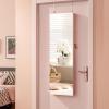 imageGiantex Wall Door Mounted Jewelry Armoire Cabinet with 475quot Full Length Mirror 2 LEDs Lockable Jewelry Organizers and Storage with 2 Drawers Over the Door Jewelry Organizer Cabinet SageLight Pink