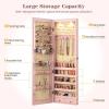 imageGiantex Wall Door Mounted Jewelry Armoire Cabinet with 475quot Full Length Mirror 2 LEDs Lockable Jewelry Organizers and Storage with 2 Drawers Over the Door Jewelry Organizer Cabinet SageLight Pink